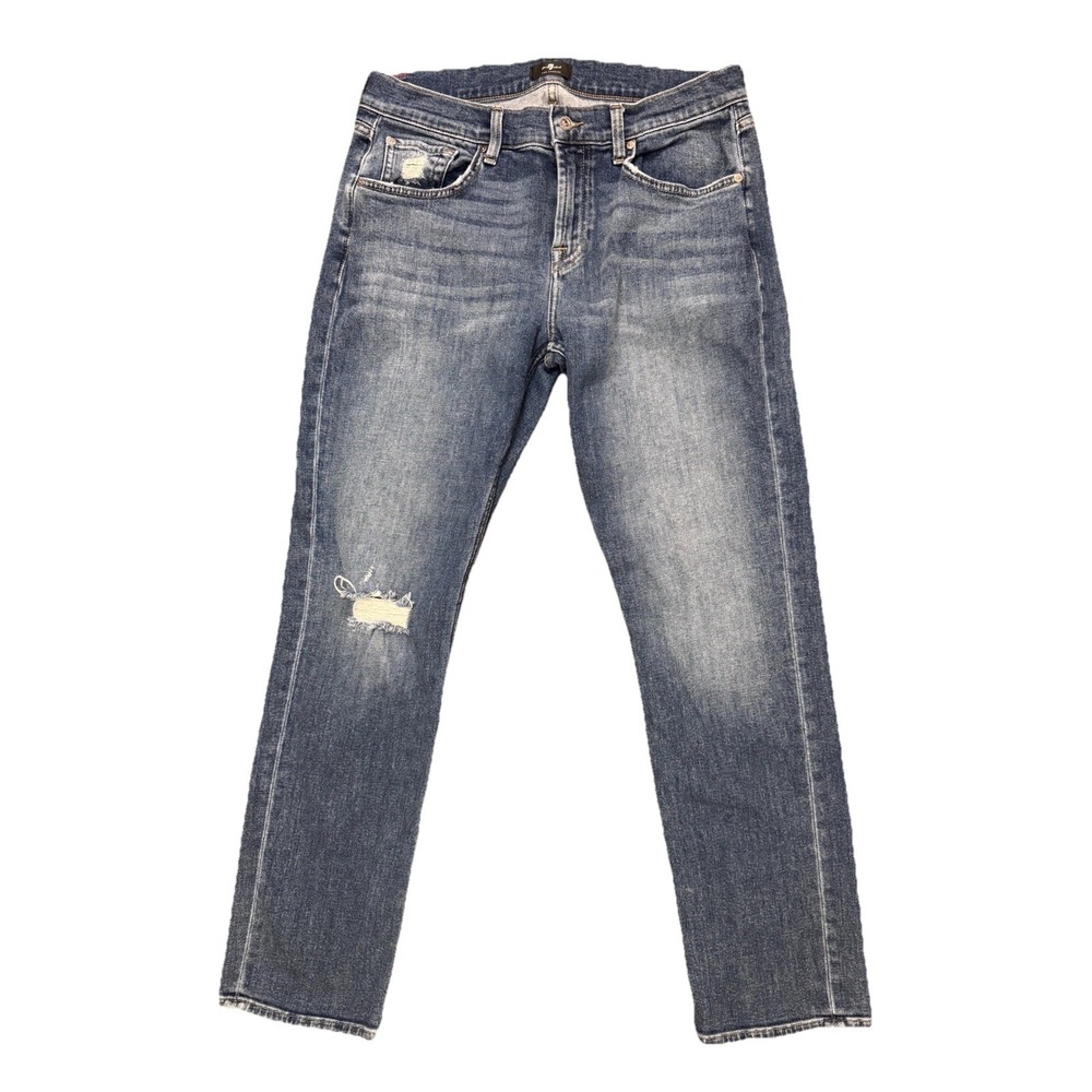 Seven 7 For All Mankind Mens The Straight Dark Wash Denim Ripped Jeans 34x34